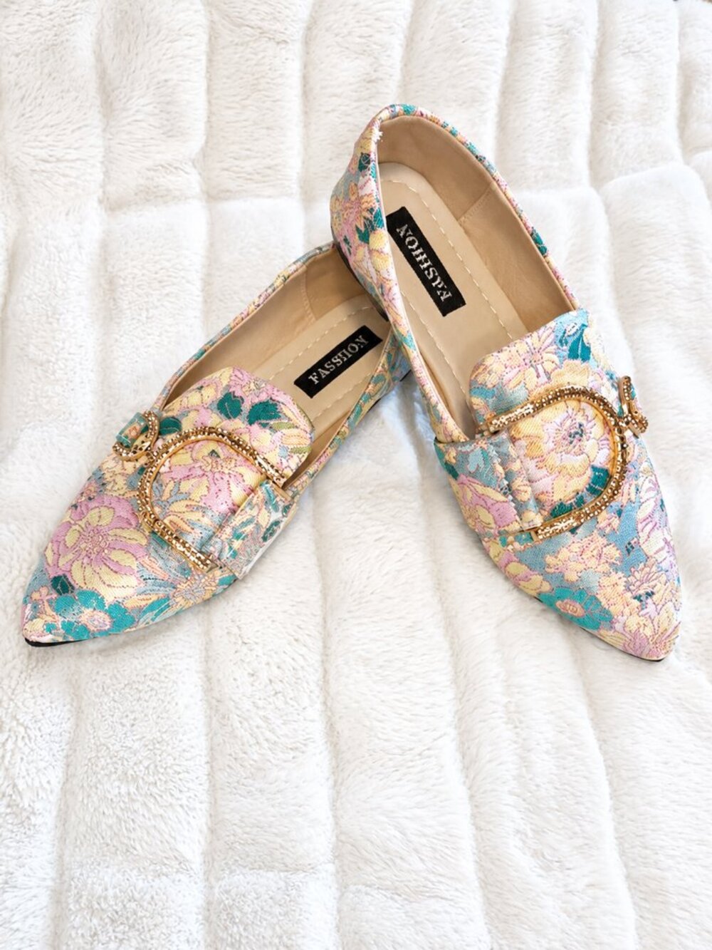 Floral Pointed Toe Flat Loafers - Pastel Pink & Blue - 36  NWOT